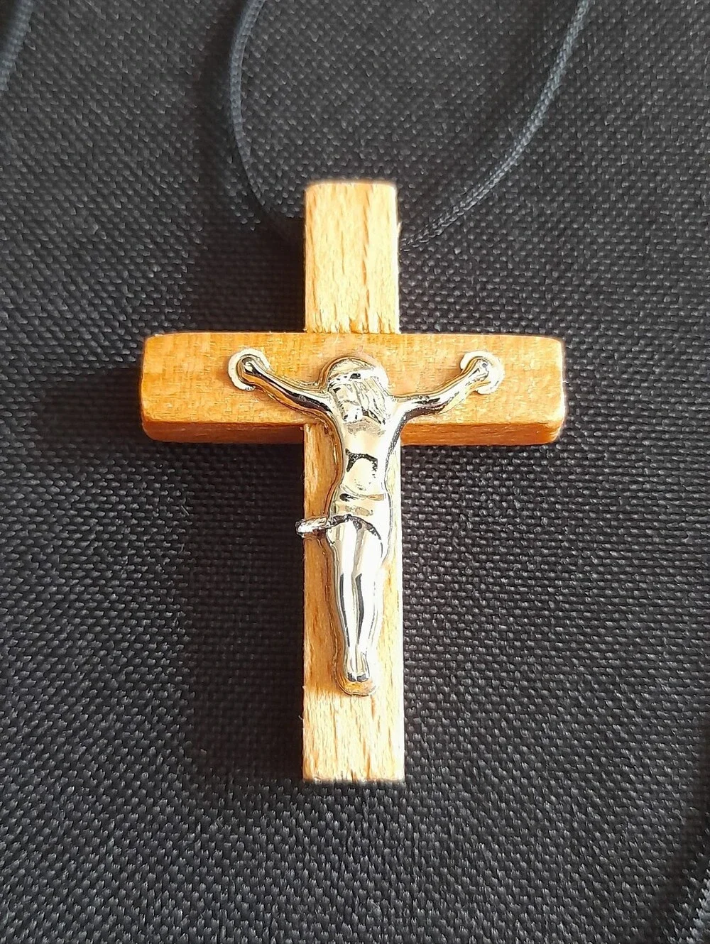 ✝️ Wooden Crucifix Necklace Jesus Cross Pendant Black Cord Religious Jewelry